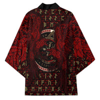 Raven and Bear Norse Symbolism Kimono Viking Blood Red Rune Art Style