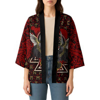 Raven and Bear Norse Symbolism Kimono Viking Blood Red Rune Art Style