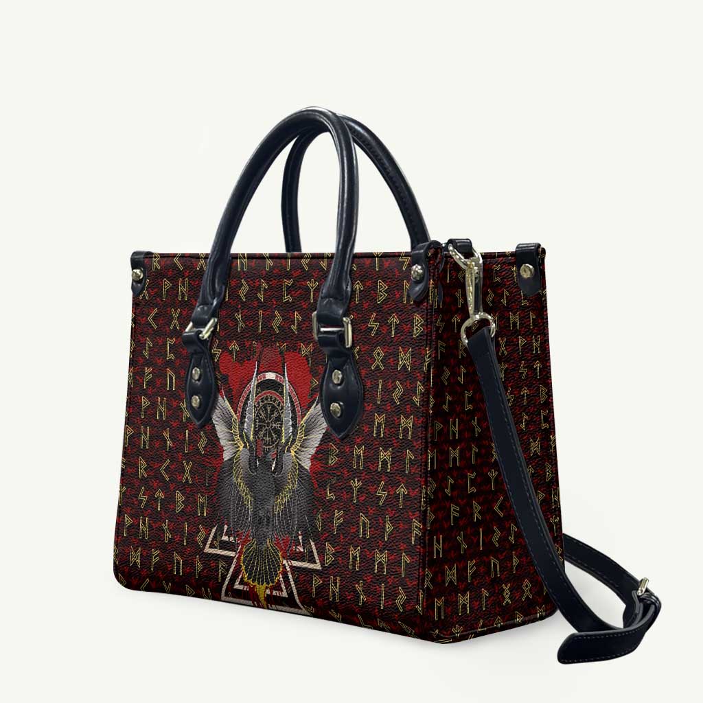 Raven and Bear Norse Symbolism Leather Bag Viking Blood Red Rune Art Style