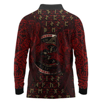 Raven and Bear Norse Symbolism Long Sleeve Polo Shirt Viking Blood Red Rune Art Style