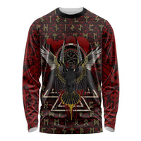 Raven and Bear Norse Symbolism Long Sleeve Shirt Viking Blood Red Rune Art Style