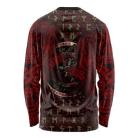 Raven and Bear Norse Symbolism Long Sleeve Shirt Viking Blood Red Rune Art Style