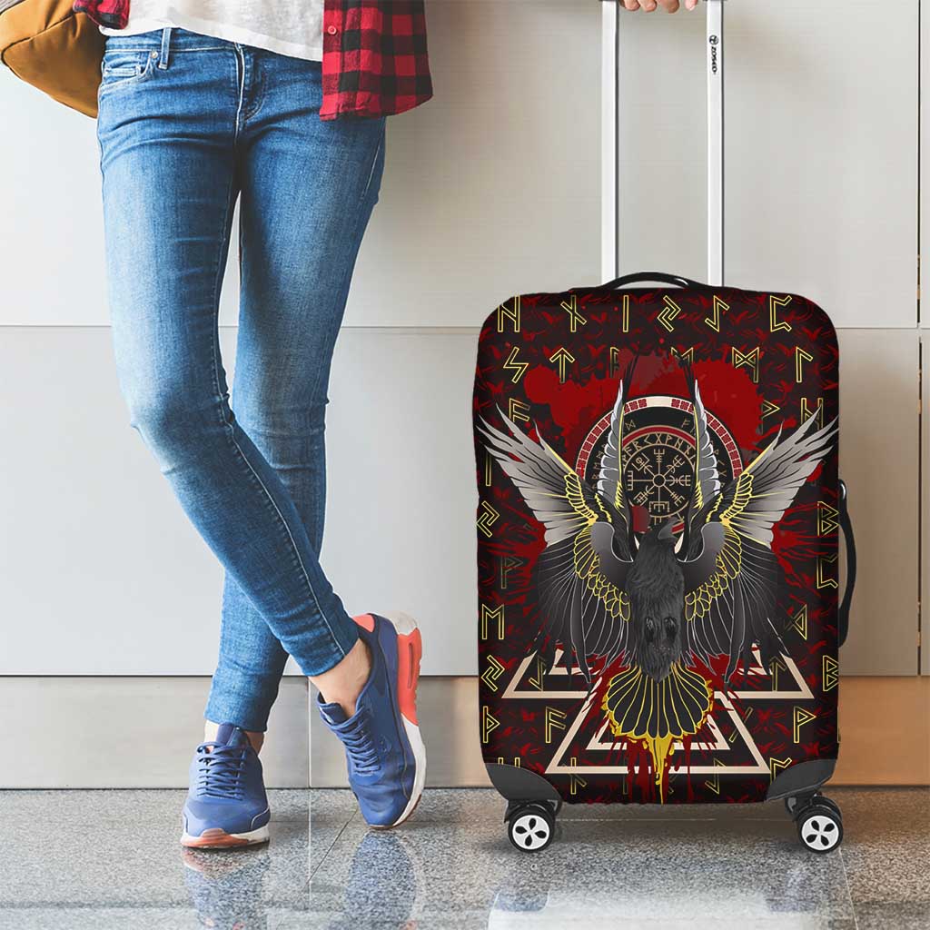 Raven and Bear Norse Symbolism Luggage Cover Viking Blood Red Rune Art Style