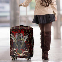 Raven and Bear Norse Symbolism Luggage Cover Viking Blood Red Rune Art Style