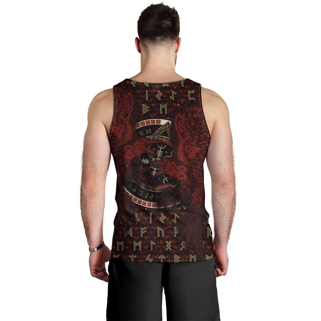 Raven and Bear Norse Symbolism Men Tank Top Viking Blood Red Rune Art Style