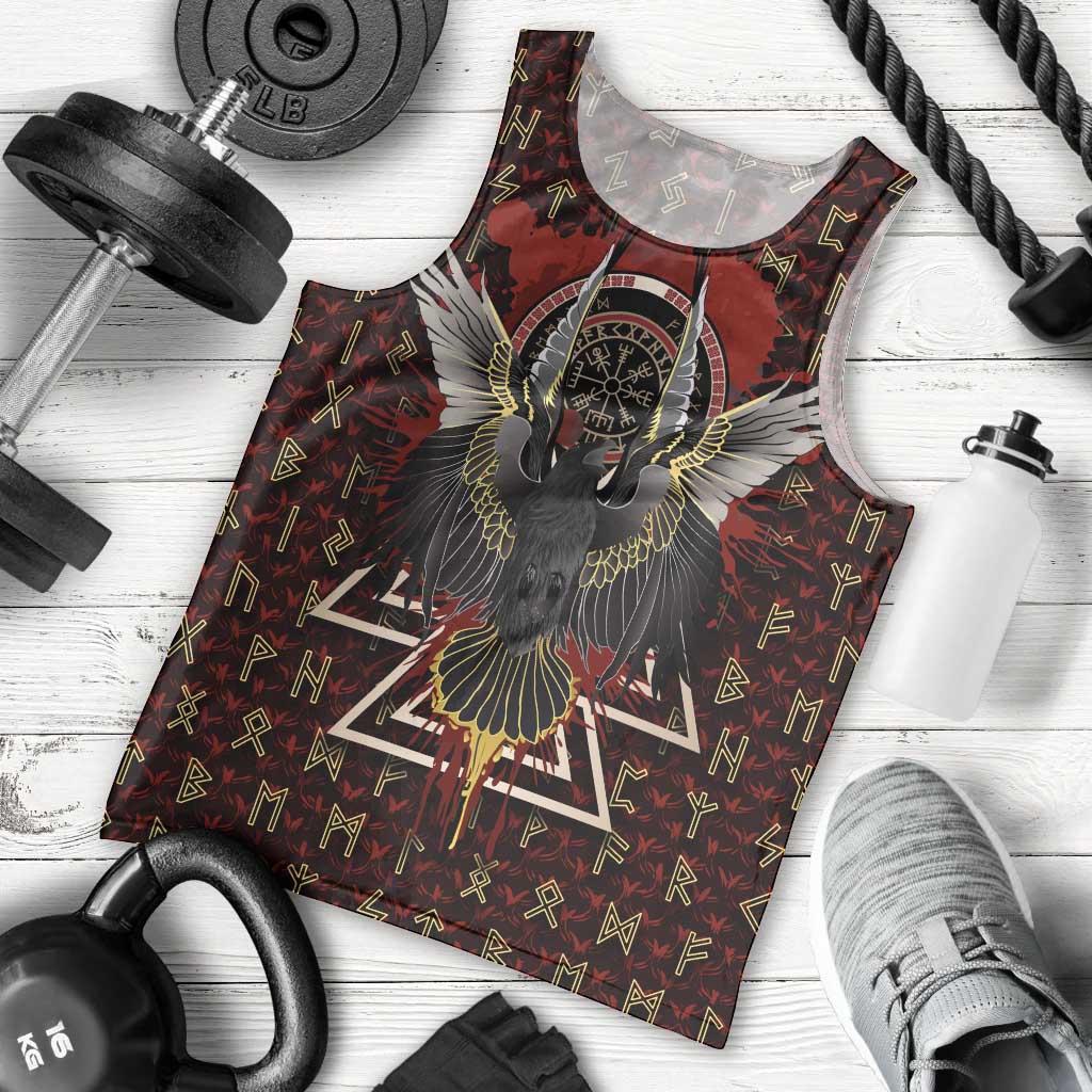 Raven and Bear Norse Symbolism Men Tank Top Viking Blood Red Rune Art Style