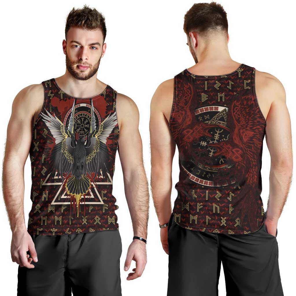 Raven and Bear Norse Symbolism Men Tank Top Viking Blood Red Rune Art Style