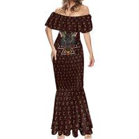 Raven and Bear Norse Symbolism Mermaid Dress Viking Blood Red Rune Art Style