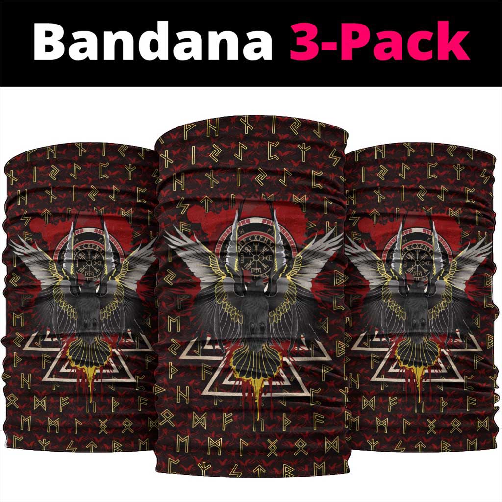 Raven and Bear Norse Symbolism Neck Gaiter Viking Blood Red Rune Art Style