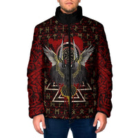 Raven and Bear Norse Symbolism Padded Jacket Viking Blood Red Rune Art Style