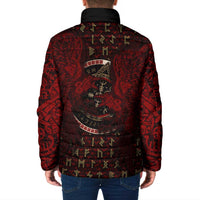 Raven and Bear Norse Symbolism Padded Jacket Viking Blood Red Rune Art Style
