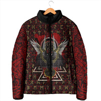 Raven and Bear Norse Symbolism Padded Jacket Viking Blood Red Rune Art Style