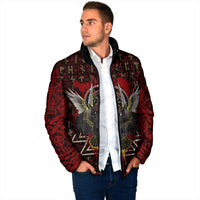 Raven and Bear Norse Symbolism Padded Jacket Viking Blood Red Rune Art Style
