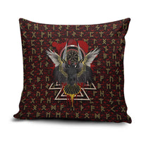 Raven and Bear Norse Symbolism Pillow Cover Viking Blood Red Rune Art Style
