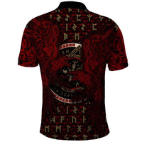Raven and Bear Norse Symbolism Polo Shirt Viking Blood Red Rune Art Style