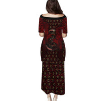 Raven and Bear Norse Symbolism Puletasi Viking Blood Red Rune Art Style