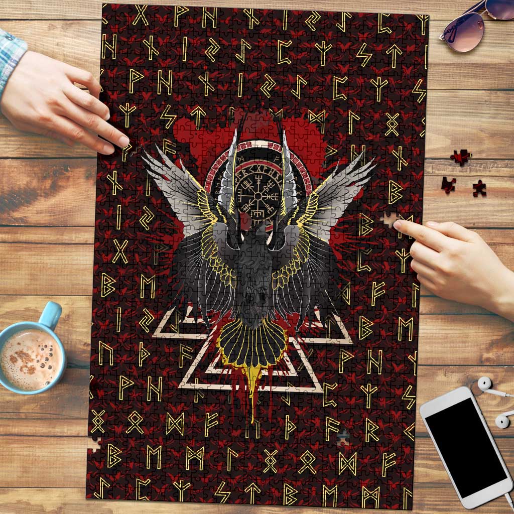 Raven and Bear Norse Symbolism Puzzle Viking Blood Red Rune Art Style