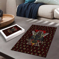 Raven and Bear Norse Symbolism Puzzle Viking Blood Red Rune Art Style