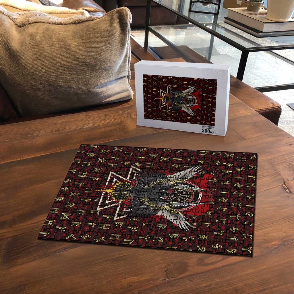 Raven and Bear Norse Symbolism Puzzle Viking Blood Red Rune Art Style