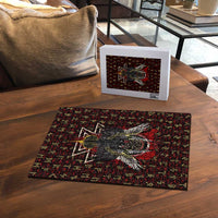Raven and Bear Norse Symbolism Puzzle Viking Blood Red Rune Art Style