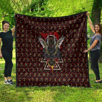 Raven and Bear Norse Symbolism Quilt Viking Blood Red Rune Art Style