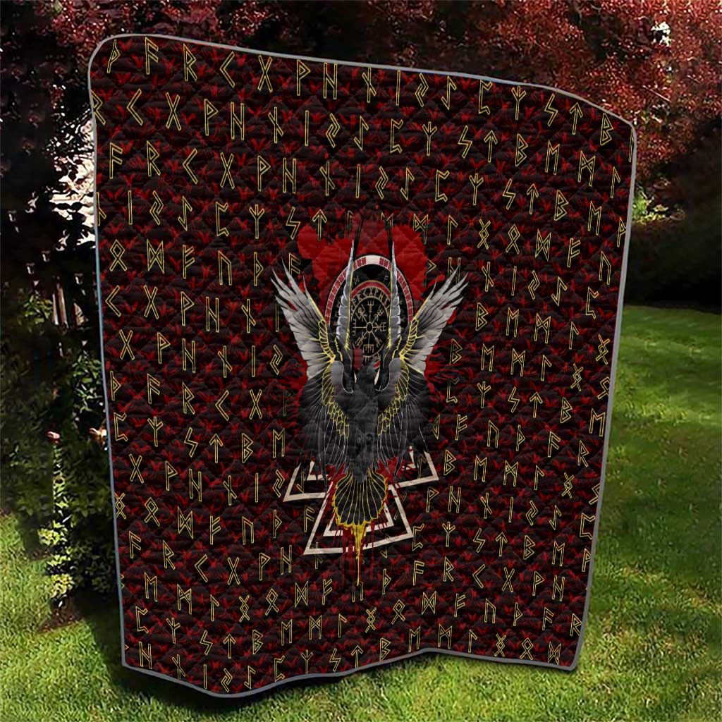 Raven and Bear Norse Symbolism Quilt Viking Blood Red Rune Art Style