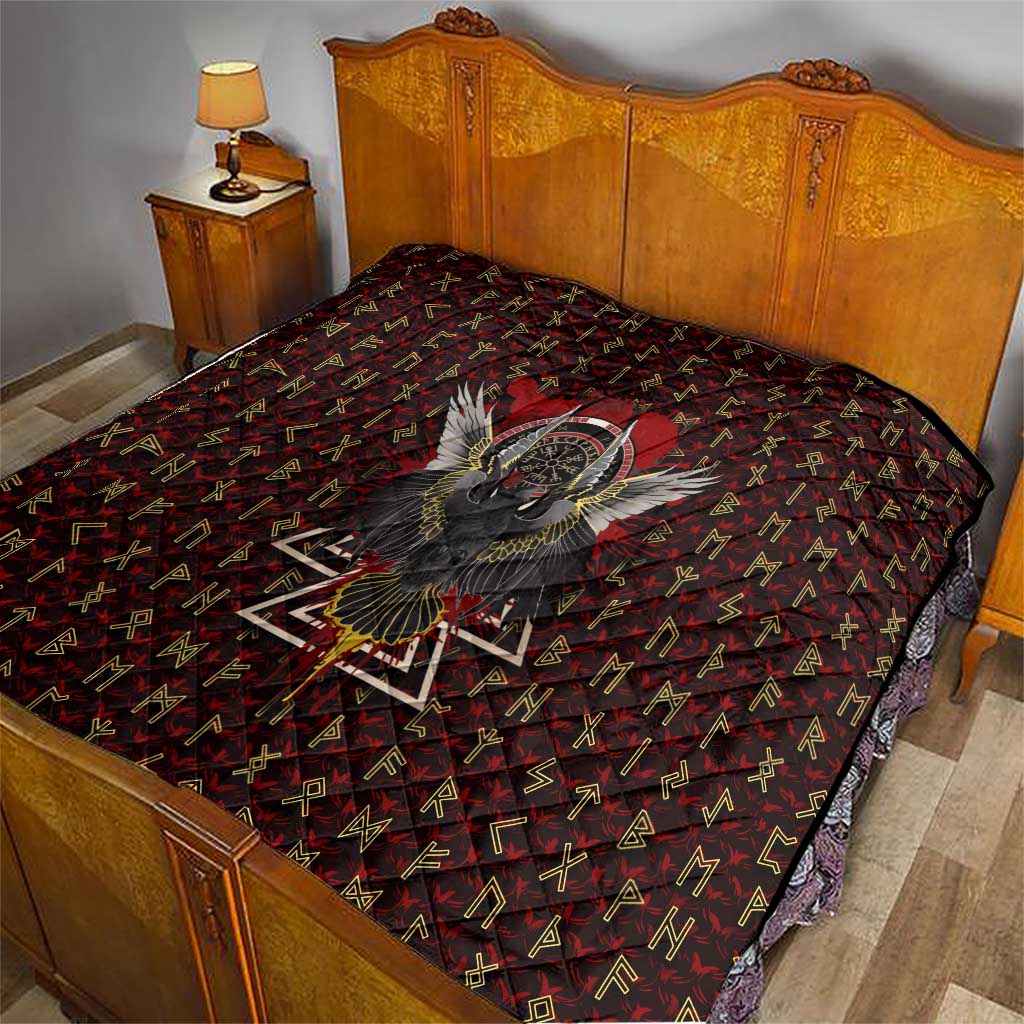 Raven and Bear Norse Symbolism Quilt Viking Blood Red Rune Art Style
