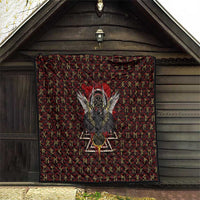 Raven and Bear Norse Symbolism Quilt Viking Blood Red Rune Art Style