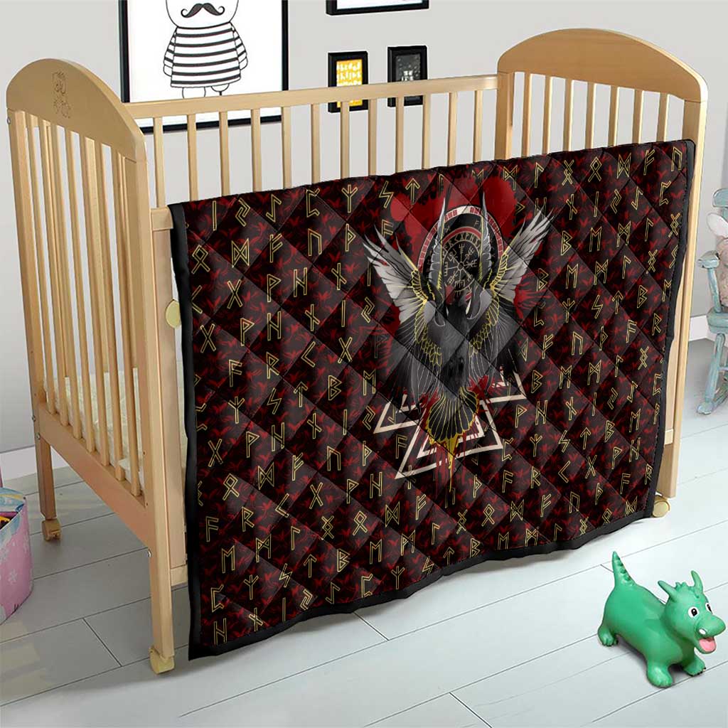 Raven and Bear Norse Symbolism Quilt Viking Blood Red Rune Art Style