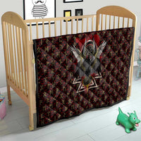 Raven and Bear Norse Symbolism Quilt Viking Blood Red Rune Art Style