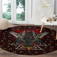 Raven and Bear Norse Symbolism Round Carpet Viking Blood Red Rune Art Style