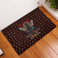 Raven and Bear Norse Symbolism Rubber Doormat Viking Blood Red Rune Art Style