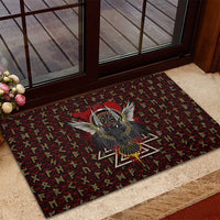 Raven and Bear Norse Symbolism Rubber Doormat Viking Blood Red Rune Art Style