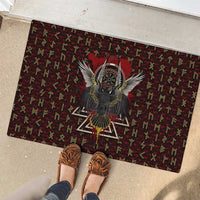 Raven and Bear Norse Symbolism Rubber Doormat Viking Blood Red Rune Art Style