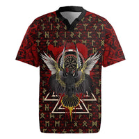 Raven and Bear Norse Symbolism Rugby Jersey Viking Blood Red Rune Art Style