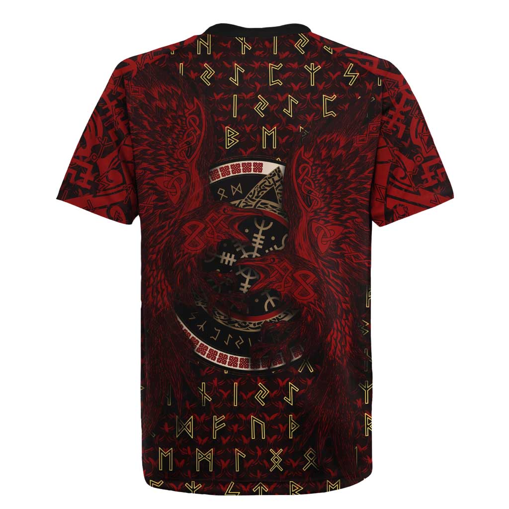 Raven and Bear Norse Symbolism Rugby Jersey Viking Blood Red Rune Art Style