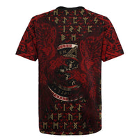 Raven and Bear Norse Symbolism Rugby Jersey Viking Blood Red Rune Art Style