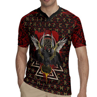 Raven and Bear Norse Symbolism Rugby Jersey Viking Blood Red Rune Art Style