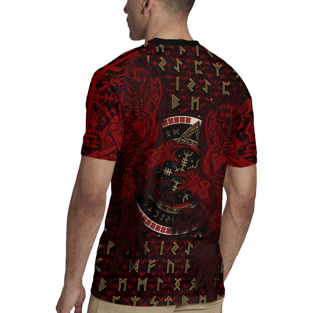 Raven and Bear Norse Symbolism Rugby Jersey Viking Blood Red Rune Art Style