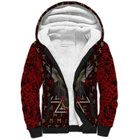 Raven and Bear Norse Symbolism Sherpa Hoodie Viking Blood Red Rune Art Style