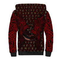 Raven and Bear Norse Symbolism Sherpa Hoodie Viking Blood Red Rune Art Style