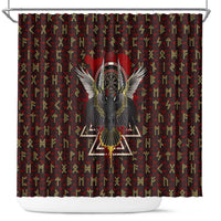 Raven and Bear Norse Symbolism Shower Curtain Viking Blood Red Rune Art Style