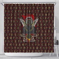 Raven and Bear Norse Symbolism Shower Curtain Viking Blood Red Rune Art Style