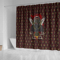 Raven and Bear Norse Symbolism Shower Curtain Viking Blood Red Rune Art Style