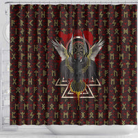 Raven and Bear Norse Symbolism Shower Curtain Viking Blood Red Rune Art Style