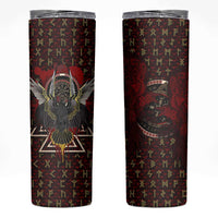 Raven and Bear Norse Symbolism Skinny Tumbler Viking Blood Red Rune Art Style