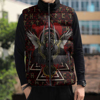 Raven and Bear Norse Symbolism Sleeveless Puffer Jacket Viking Blood Red Rune Art Style