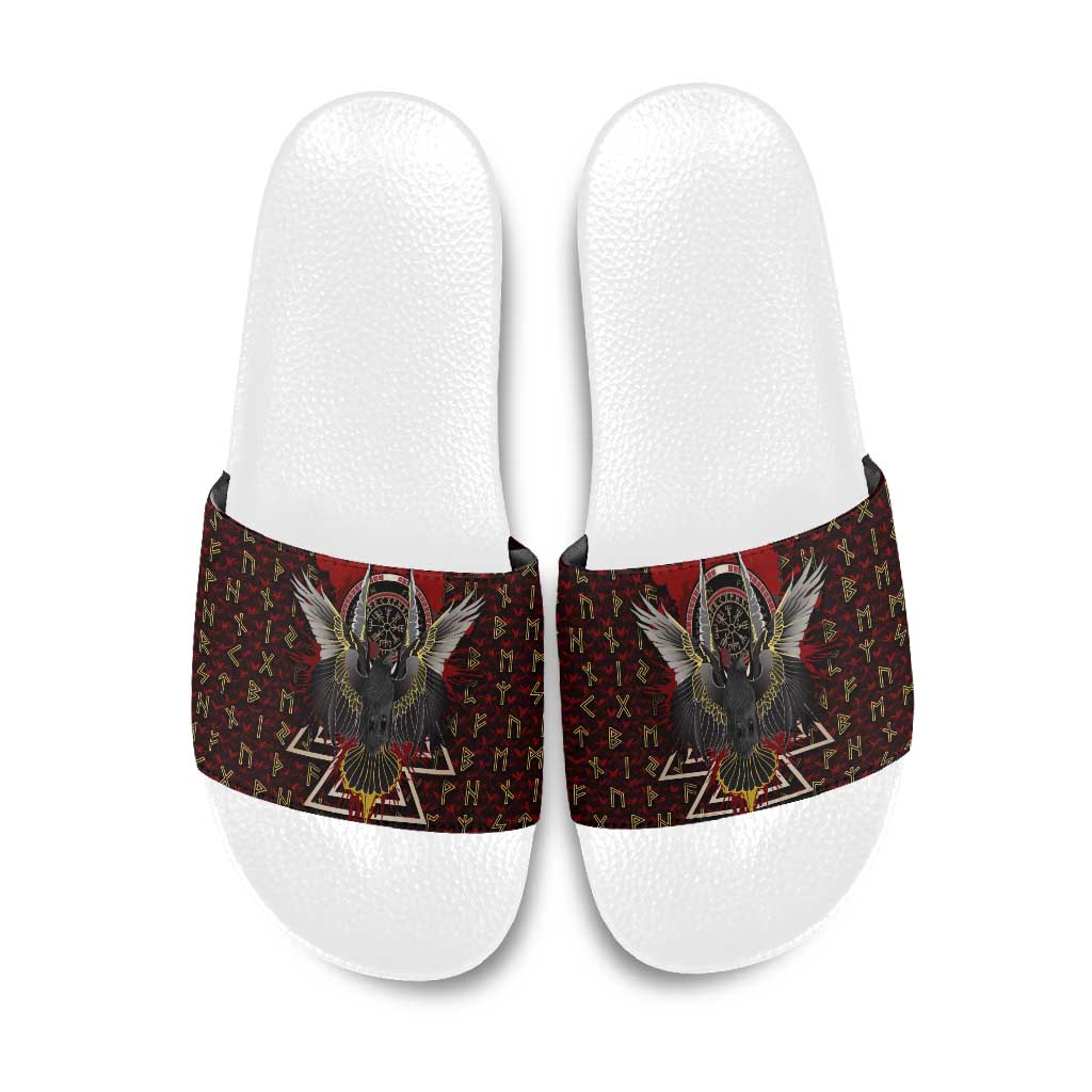 Raven and Bear Norse Symbolism Slide Sandals Viking Blood Red Rune Art Style