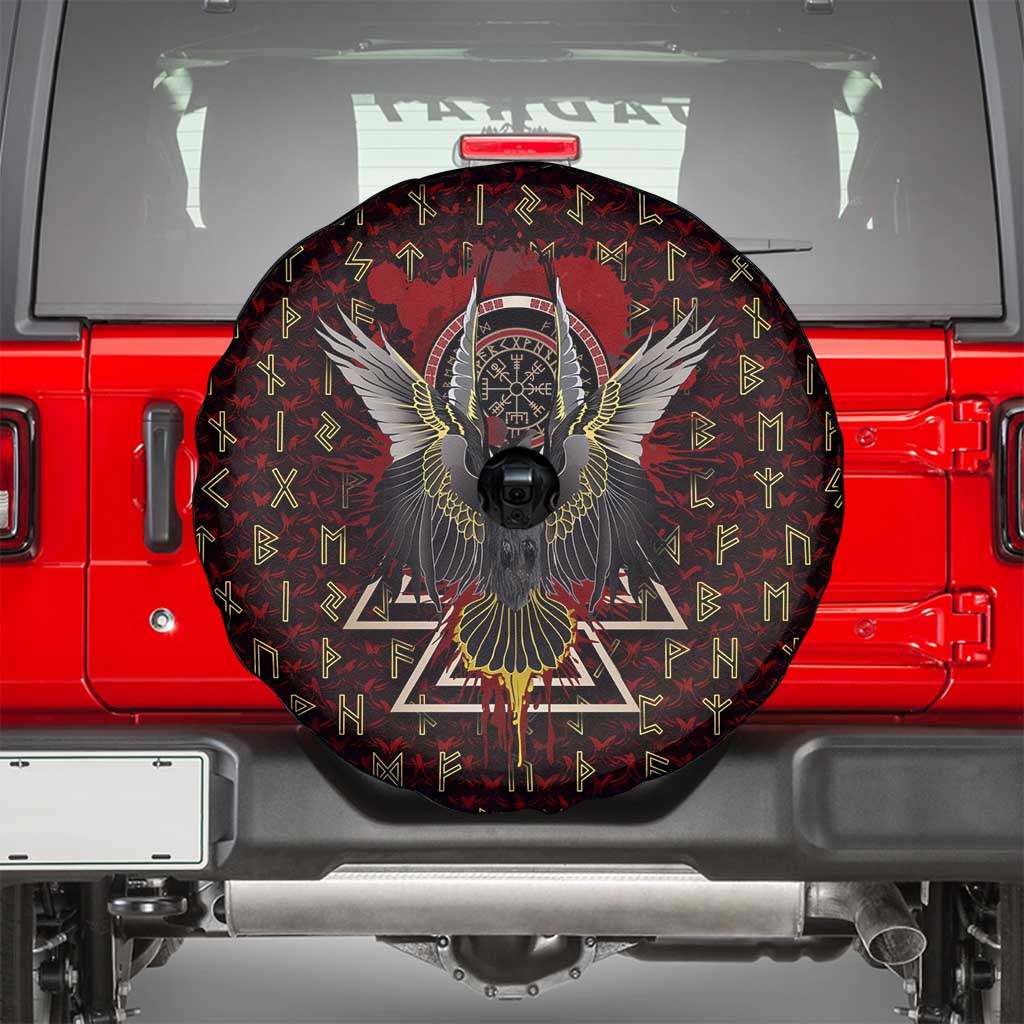 Raven and Bear Norse Symbolism Spare Tire Cover Viking Blood Red Rune Art Style