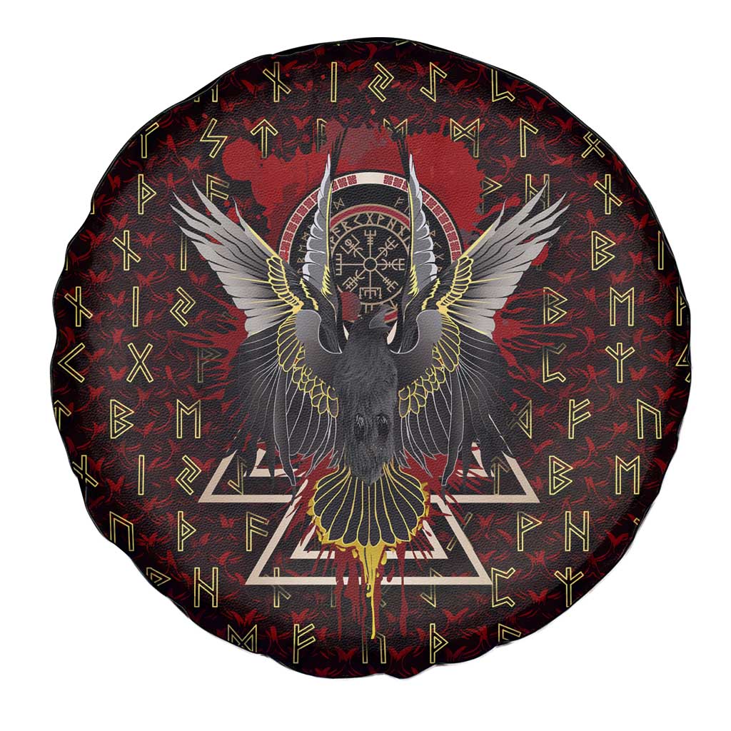 Raven and Bear Norse Symbolism Spare Tire Cover Viking Blood Red Rune Art Style